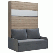 ARMOIRE LIT ESCAMOTABLE BERMUDES SOFA CHÊNE BANDEAU BLANC CANAPÉ GRIS 140*200 CM