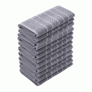 BERGNER - Set de 12 torchons de cuisine 100% coton couleur grise 50x50 cm - gris PK10151