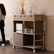 Bibliothèque mobile Esmou - Mobel Linea. - Acacia clair et blanc