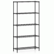 COSTWAY étagère lourde avec grilles en V, 4 crochets et tablettes réglables, métal, 91x35x182 cm - noir métal VH34199PW