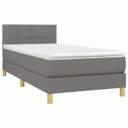 Décoshop26 - Cadre de lit LED avec sommier tête de lit matelas 100x200 cm tissu gris foncé TDL0208453 - gris 3001540982723