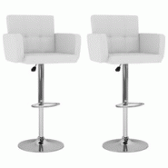 Décoshop26 - Lot de 2 tabourets de bar chaises hautes avec dossiers et accoudoirs en PVC blanc et acier DEC029614 - blanc 3000257464393