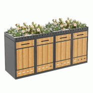 Merax poubelle pour 4 poubelles de 240 L, avec toit végétal, 264 x 80 x 124 cm, acier galvanisé, gris - gris métal OT3467S2