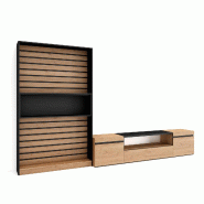 SKRAUT HOME Ensemble Meuble TV, 310x186x35cm, Pour les TV jusqu'à 80", Salon Complet, Chêne et noir - beige Bois manufacturé 97_1