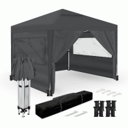 WASABI Tente Pliante 3x3m – 4 Parois Latérales – 4 Sacs de Sable, Sardines et Câbles de Fixation – Sac de Transport – Pergola Gris en Nylon