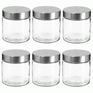 WellHome - Lot de 6 bocaux en verre et acier inoxydable de 750 ml, couleur argent - transparent verre PK3936