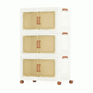 COSTWAY Boîte de Rangement avec Couvercle, Pliable, Conteneur de Rangement avec Roulettes et Portes Transparentes, Boîte en Plastique - blanc VH3462