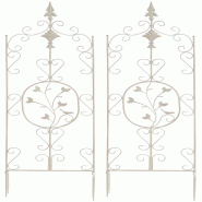 Décoshop26 - Lot de 2 treillis de jardin support pour plantes grimpantes 122x35 cm en métal crème vieilli 10_0003827 - métal 3000251794199