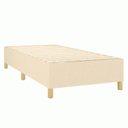 Décoshop26 - Sommier à lattes sur pieds cadre de lit 90x190 cm tissu crème TDL0207242 - beige 3001176788003