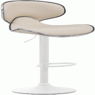 Décoshop26 - Tabouret de bar x1 sièges modernes aux lignes ondulées en PVC crème pied trompette métal blanc 10_0005673 - beige métal 3000265149985