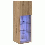 Helloshop26 - Meuble TV mural rectangulaire avec lumières LED et accès à charnières 30,5 x 30 x 90 cm en bois d'ingénierie chêne 02_0052812 - Bo