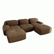 Merax Canapé modulaire en corde 3 places avec 2 tabourets, canapé nuage sans cadre, près du sol avec assise profonde, peut également être utilis�