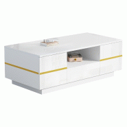 Merax Table basse  LED 100 x 50 x 35,5 cm avec 2 portes, tiroir, compartiment ouvert et façades brillantes, blanc - blanc Bois manufacturé N625P4650_0
