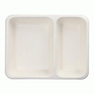 Papstar 50 barquettes à sceller, canne à sucre, 2 compartiments, 1200 ml, 4,9 cm x 22,7 cm x 17,8 cm - blanc multi-matériau 89554