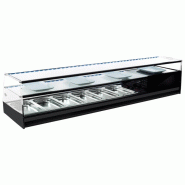 Presentoir réfrigérée pour tapas avec vitre droit et 1 étagère en verre, 4x GN 1/3 h 40 mm 1216x410x330 mm - VIRTUS - 0615402170505