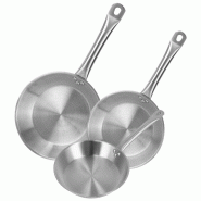 WellHome - Set de 3 Poêles Ø22/24/26cm en Acier Inoxydable, Compatibles Induction et SANS Revêtement Antiadhésif - inox PK8090