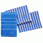 Benetton - Set 3Pc Serviette de Table et Torchon de Cuisine (1Pc Torchon Éponge 50X50Cm + 2Pc Serviettes de Table) 100% Coton Bleu - bleu BE244
