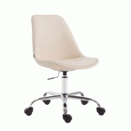 Décoshop26 - Chaise de bureau tabouret de travail sur roulettes hauteur réglable en PVC crème et métal chromé 10_0002682 - beige métal 3000251157116