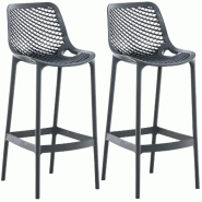 Décoshop26 - Lot de 2 tabourets de bar avec dossier en plastique gris foncé pour extérieur hauteur assise 75 cm 10_0005556 - gris 3000265088987