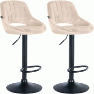 Décoshop26 - Lot de 2 tabourets de bar réglables en velours crème dossier ajouré et pied métal noir 10_0005584 - beige métal 3000265101822
