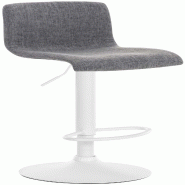Décoshop26 - Tabouret de bar x1 avec repose-pieds pivotant dossier incurvé en tissu gris clair et métal blanc 10_0004980 - blanc métal 3000252393582