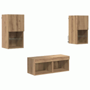Helloshop26 - Lot de 4 meubles TV muraux modernes gain de place 30,5 x 30 x 60 cm en bois d'ingénierie chêne artisanal 02_0056077 - Bois massif 3000
