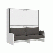 Itamoby Lit double escamotable Kando avec canapé en frêne blanc, gris - gris VE90DOPKORSOF-BF-20