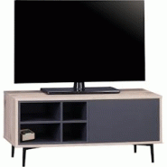 Möbilia Meuble TV bas | 1 porte, 4 compartiments ouverts | Anthracite foncé avec MDF naturel | Pieds en métal | L 97,5 x P 39 x H 45 cm - multi-mat Möbilia Meuble TV bas | 1 porte, 4 compartiments ouverts | Anthracite foncé avec MDF naturel | Pieds en métal | L 97,5 x P 39 x H 45 cm - multi-mat