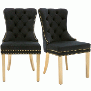 Merax Lot de 2 chaises de salle à manger, chaise de cuisine, chaise de salon 2 pièces, chaise rembourrée, pieds de support en acier inoxydable dor�