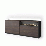 SKRAUT HOME Buffet salon et cuisine, 207x80x37 cm, 4 Portes, Cheminée électrique, LED, Chêne foncé et Noir - marron Bois manufacturé 704_16