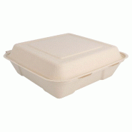 Boîte bagasse naturelle à couvercle attenant 22,5x22,5x7,5cm - par 200