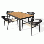 DCB GARDEN Ensemble repas de jardin 4 places en aluminium gris anthracite avec plateau en polywood aspect bois (120x80) - TONGA - 3700286491765