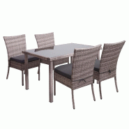 Décoshop26 - Ensemble de jardin en polyrotin gris-marron 4xchaises+table 120x75cm avec coussins gris foncé 04_0004219 - marron 3000414632696