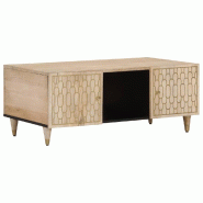 Décoshop26 - Table basse de salon design rustique 100 x 54 x 40 cm bois de manguier avec motifs sculptés DEC036945 - Bois massif 3000263017026