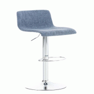 Décoshop26 - Tabouret de bar avec repose-pieds pivotant dossier incurvé en tissu bleu et métal chromé 10_0004964 - bleu métal 3000252385044