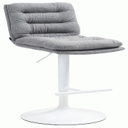 Décoshop26 - Tabouret de bar x1  repose-pieds et dossier assise rembourré en tissu gris et métal blanc 10_0006509 - blanc métal 3000265612410