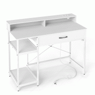 Helloshop26 - Bureau informatique 106 x 48 x 90 cm avec station de charge intégrée et tiroir spacieux en bois aggloméré blanc 20_0017320 - blanc m
