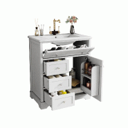 Merax Meuble sous-vasque 76×46×87 cm, meuble de salle de bain sur pied avec lavabo, 3 tiroirs, étagère de porte, étagère réglable, blanc - blan