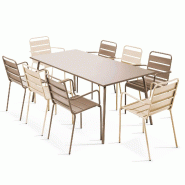 Oviala Business Ensemble table de jardin et 8 fauteuils en métal taupe et ivoire , L 180 x l 90 x h 72 cm Oviala - gris 116662