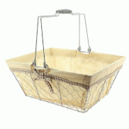 Panier rectangle "Bocage" métal grillagé argent tissu écru 38x28x16cm - par 20