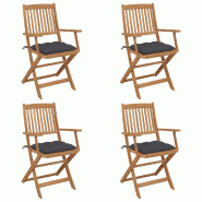 VidaXL Chaises Pliables De Jardin Lot De 4 Avec Coussins Bois D Acacia - gris 3064632