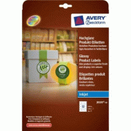 AVERY 120 étiquettes Jet d'encre blanc brillant, rondes diam. 60 mm (10 feuilles A4 / cdt) - 4004182051801