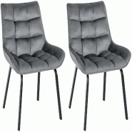 Décoshop26 - Lot de 2 chaises de salle à manger en velours gris foncé généreusement rembourrée piètement en métal noir 10_0007535 - gris méta
