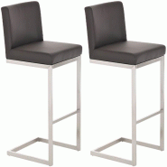 Décoshop26 - Lot de 2 tabourets de bar design moderne support en acier inoxydable assise en PVC marron 10_0006668 - marron inox 3000265696762