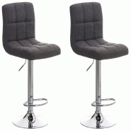 Décoshop26 - Lot de 2 tabourets de bar design rétro moderne surpiqûres carrées en tissu gris et métal chromé 10_0006728 - gris métal 3000265730480