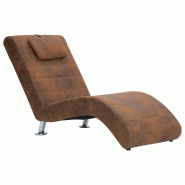 Décoshop26 - Méridienne chaise longue pour intérieur avec oreiller en PVC aspect daim brun DEC026110 - 3000255625420