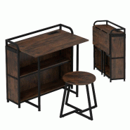 Helloshop26 - Bureau pliable avec banc de rangement 90 x 55 x 83 cm station d'alimentation intégrée ambiance rustique en bois brun 20_0010937 - mét