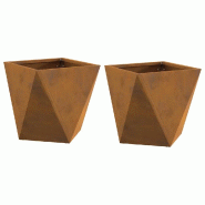 Helloshop26 - Lot de 2 jardinières carrées modernes 30 x 30 x 30 cm avec design épuré jardin en acier rouillé 02_0053061 - acier 3000237734966