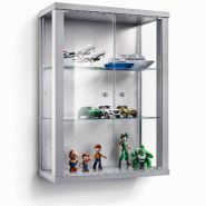 K-Möbel suspension vitrine en verre en argent (80x60x25 cm) avec 2 étagères en verre réglables en hauteur - modèle de voiture vitrine d'argent -