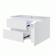 Merax lavabo 91.5×46.5×50.5cm, meuble de salle de bain suspendu, entièrement laqué, LED, 2 tiroirs, lavabo intégré en céramique, blanc - blanc